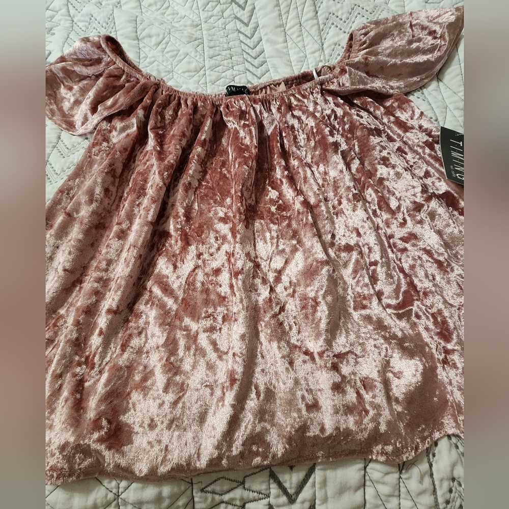 Crushed Pink Velvet off the shoulder top NWT